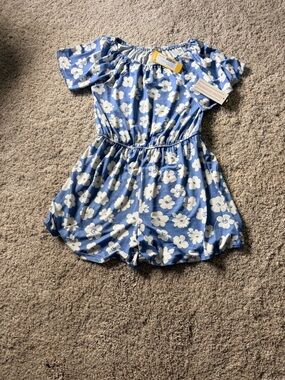 Wonder Nation Blue Floral Girls' Off-Shoulder Romper